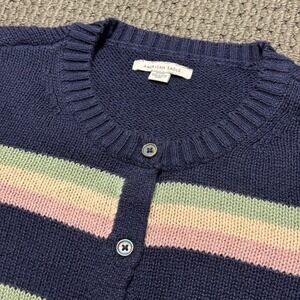 American Eagle Cropped Cardigan Sweater Women's Medium Button Up Navy Pink Green